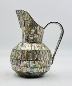 Mid-Century Mexican Alpaca Water Pitcher with Abalone Inlay