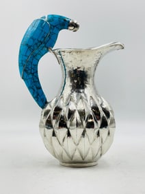 Striking Taxco Water Pitcher with Turquoise Inlay Handle – Marked A.C.T. Mexico