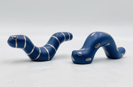 Emilia Castillo Caterpillar Salt & Pepper Shakers – Porcelain & Pure Silver, Signed & Dated 1998