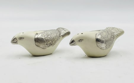 Emilia Castillo Dove Salt & Pepper Shakers – Porcelain & Pure Silver, Signed & Dated 1998