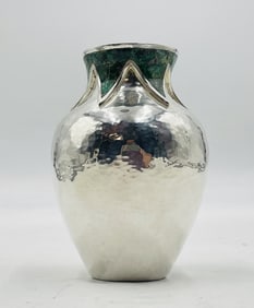 Emilia Castillo Silver & Malachite Inlaid Vase – Signed, Taxco, Mexico