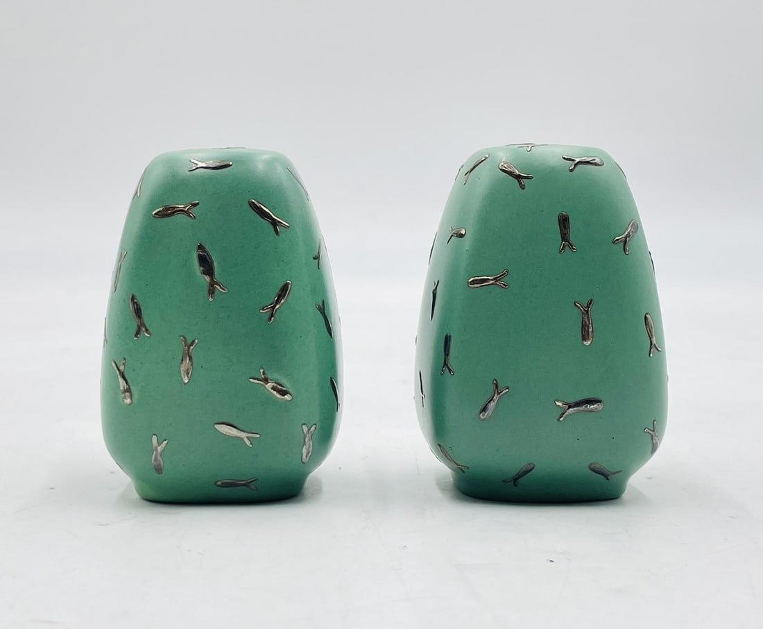 Emilia Castillo Salt & Pepper Shakers – Porcelain & Pure Silver Inlay, Hand-Signed, Mexico (1 of 12)