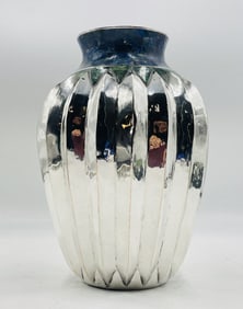 Large Silver Vase with Malachite & Lapis Lazuli by Emilia Castillo for Los Castillo, Mexico