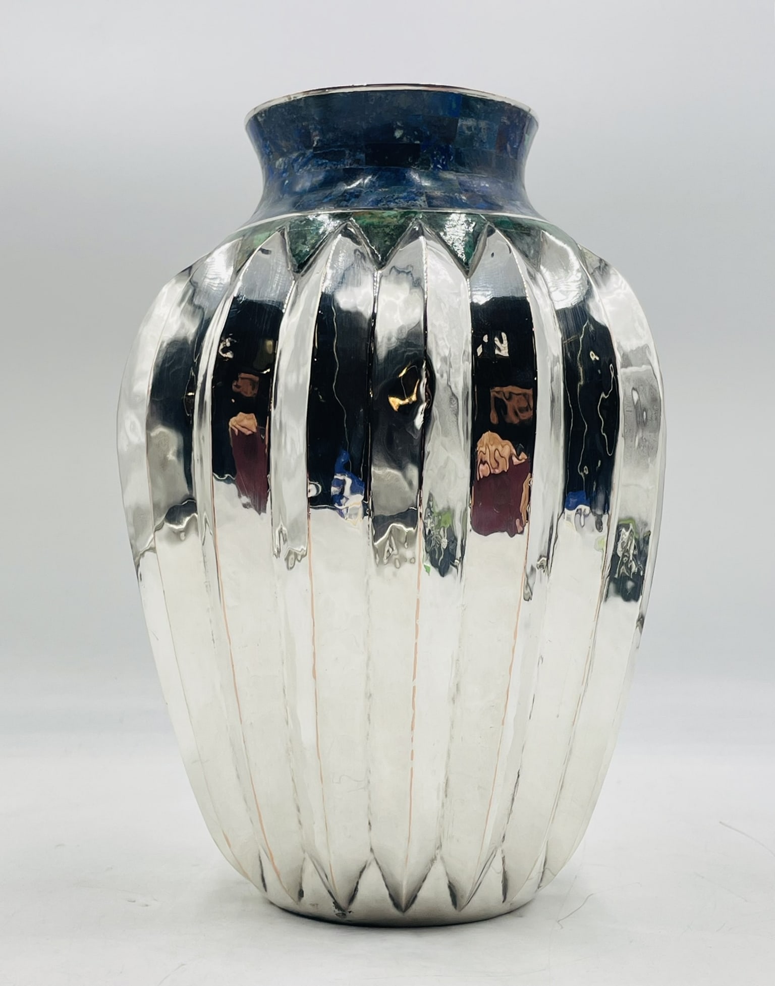 Large Silver Vase with Malachite & Lapis Lazuli by Emilia Castillo for Los Castillo, Mexico (1 of 12)