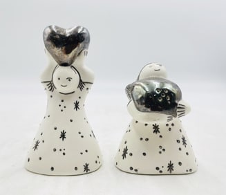 Emilia Castillo Porcelain & Pure Silver Angel Salt & Pepper Shakers, Signed