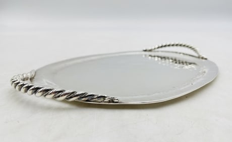 Emilia Castillo Hammered Silver-Plated Tray with Twisted Rope Handles, Mexican Designs