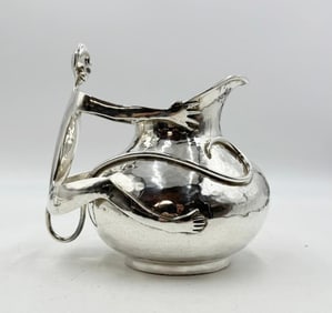 Whimsical Silverplate “Monkey” Water Pitcher by Emilia Castillo, Mexican Modernism