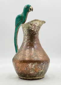 Monumental Alfredo Villasana Water Pitcher, Crushed Turquoise, Copper & Silver Plate, 1950s