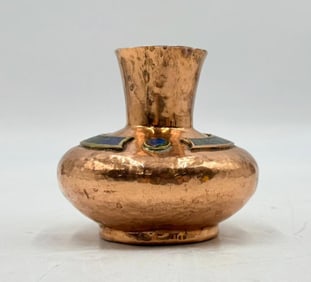 Vintage 1950s Los Castillo Copper Vase with Stone Inlay, Taxco Mexico – Rare Folk Modernist Design