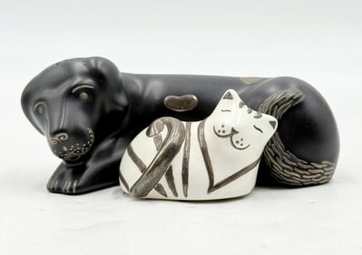Emilia Castillo Porcelain & Silver “Nuestros Compañeros” Salt & Pepper Shakers, Signed