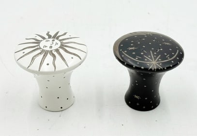 Emilia Castillo “Sol & Luna” Vintage Salt & Pepper Shakers in Porcelain & Pure Silver,