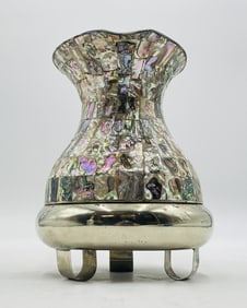 1960s Mexican Alpaca Silver & Abalone Inlay Water Pitcher, Hecho en Mexico