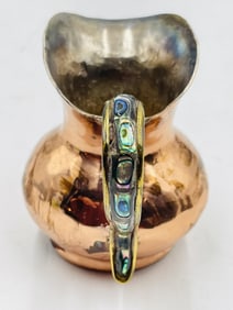 Vintage Los Castillo Hand-Hammered Copper Pitcher with Abalone Inlay