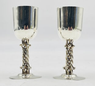 Pair of Los Castillo Silver-Plated Goblets, Mexico, 1970s