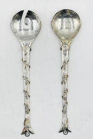 Emilia Castillo Silverplate & Crushed Emerald Salad Serving Set, Signed