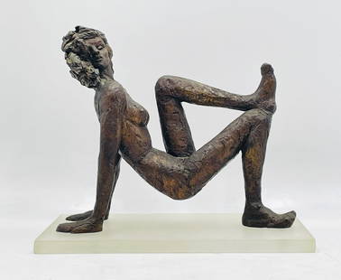 Victor Salmones Signed Bronze Sculpture "By The Sea" 5/10, COA, Lucite Base: Exceptional bronze sculpture by renowned Mexican artist Victor Salmones (1937–1989), titled "By The Sea." This expressive nude female figure is rendered in Salmones’ signature style, with dynamic