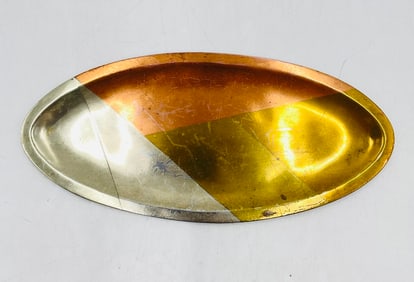 1960s Los Castillo Oval Mixed Metals Tray with Metales Casados Design, Signed & Numbered,