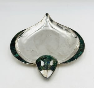 Serpent Tray by Los Castillo – Lapis, Malachite & Pearl Inlay, Mexican Modernism