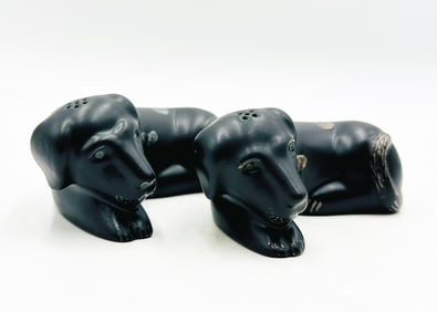 Pair of Porcelain & Pure Silver Dog Sculptures by Emilia Castillo, Signed & Numbered