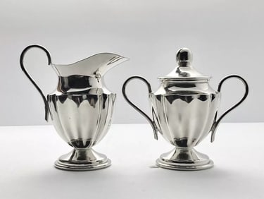 1970s Silver-Plated Creamer & Sugar Pot Set by Los Castillo, Taxco Mexico, Signed
