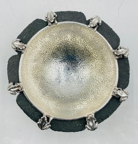 Volcanic Stone & Silver Plate Molcajete by Emilia Castillo, Signed Mexican Modernist Design