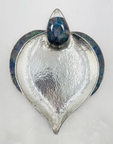 Los Castillo Cobra Tray with Lapis Lazuli & Malachite, Handcrafted Mexican Silverplate, Signed