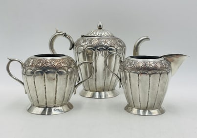 1950s Mexican Silver on Copper Tea Set by Pantoja — Handcrafted Floral Repoussé Masterwork