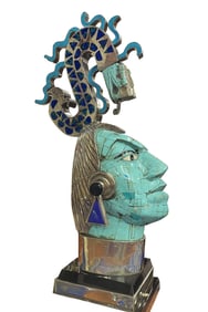 “Dios Pakal” Sculpture by Miguel Pineda – .980 Silver, Turquoise & Lapis Inlay Mexico