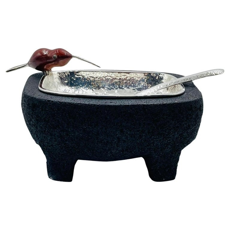 Volcanic Rock & Silverplate “Molcajete” Bowl by Emilia Castillo with Jasper Bird & Spoon (1 of 15)