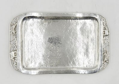 Whimsical Silver Plated Tray by Emilia Castillo with Elephant & Cheetah Motif