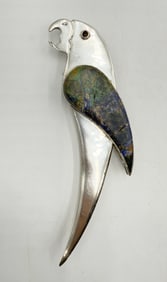 Vintage Los Castillo Parrot Bottle Opener, Silver-plate & Stone Inlay