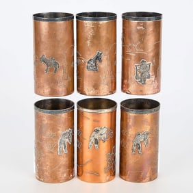 Set of 6 Copper & Sterling Silver Tumblers by Cony for Victoria Taxco, Marked “267”