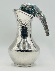 Los Fajardo Taxco Silver Plate Pitcher with Abalone Parrot Handle, Los Castillo
