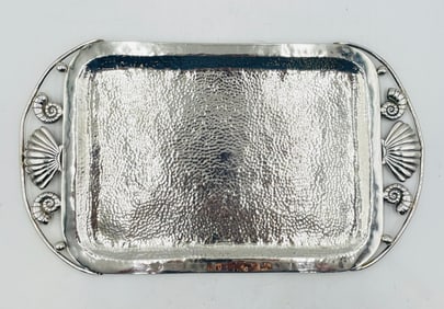 Mexican Modernist Silver Plate “Conchas & Caracoles" Tray by Emilia Castillo