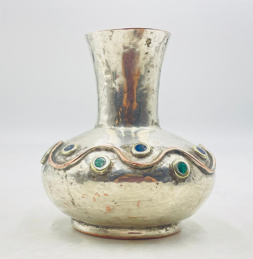 Emilia Castillo for Los Castillo Hammered Silver Plate Vase, Taxco, Mexico (1 of 12)