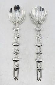 Emilia Castillo Silver Plate “Conchas & Caracoles" Serving Utensils, Mexican Modernism