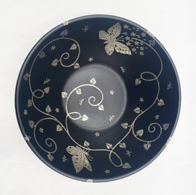 Emilia Castillo Black Porcelain & Pure Silver Butterfly Bowl, Mexico