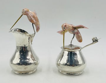 Los Castillo Hummingbird Silver Creamer, Sugar & Ladle Set, 1960s