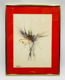 Leonardo Nierman Original Watercolor & Pencil Abstract Painting, Signed