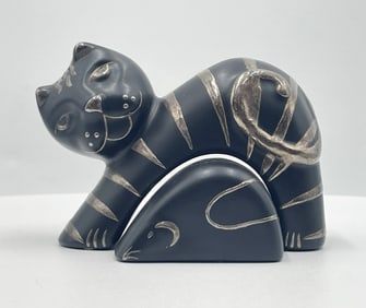 Emilia Castillo “El Gato y El Ratón” Salt & Pepper, Porcelain with Pure Silver, Signed 1998