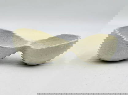 "Nabra" Double Bowl in White Ceramic by Dina Nur Satti, Signed.: Beautiful double ceramic bowl designed and manufactured in Brooklyn, NY by Dina Nur Satti. The piece is made out of a white ceramic material with a matte finish. The piece is signed by the artist. 