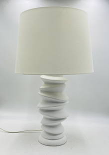 "Karissa" Table Lamp by Julie Neill for Visual Comfort.: A strikingly sculptural table lamp designed by Julie Neill for Visual Comfort and part of the "Karissa" collection. The "Karissa" lamp features an organic, twisted plaster-form base with a matte white