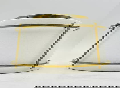 Brass Framed Flush Mount Light – ‘Callaway’ by Carrier and Company for Visual Comfort: This ceiling light features a classic drum silhouette wrapped in soft white linen, framed with a warm aged brass structure that adds a subtle architectural detail. Ideal for low ceilings, entryways, o
