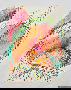 Nick Barberi, Abstract Pastel Drawing, 1997, Signed: Vibrant and energetic original pastel and crayon drawing by American artist Nick Barberi, dated 1997 and signed lower right. The composition features an abstract organic form bursting with expressive