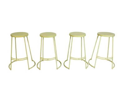 Set of 4 "Hula" Bar Stools by Jonathan Y, Modern Powder-Coated Metal: Set of four stylish and contemporary bar stools designed by Jonathan Y, known for his clean, functional forms and modern aesthetic. These stools feature round seats and slender powder-coated metal