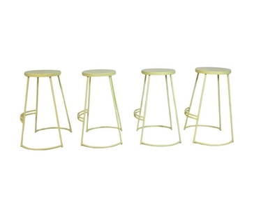 Set of 4 "Hula" Bar Stools by Jonathan Y, Modern Powder-Coated Metal: Set of four stylish and contemporary bar stools designed by Jonathan Y, known for his clean, functional forms and modern aesthetic. These stools feature round seats and slender powder-coated metal