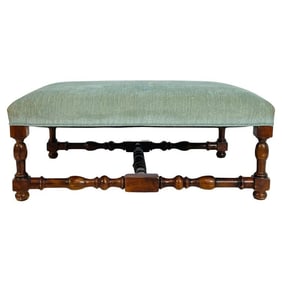 Polo Ralph Lauren Turned Wood Bench with Green Upholstered Seat