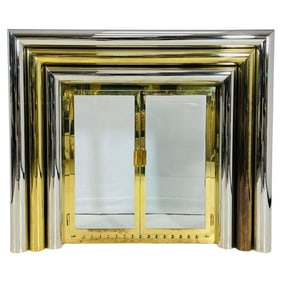 Hollywood Regency Brass and Chrome Fireplace Surround in the Style of Sandro Petti, 1970s