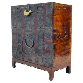 Antique Korean Blanket Chest with a Bronze Lock & Iron Hardware