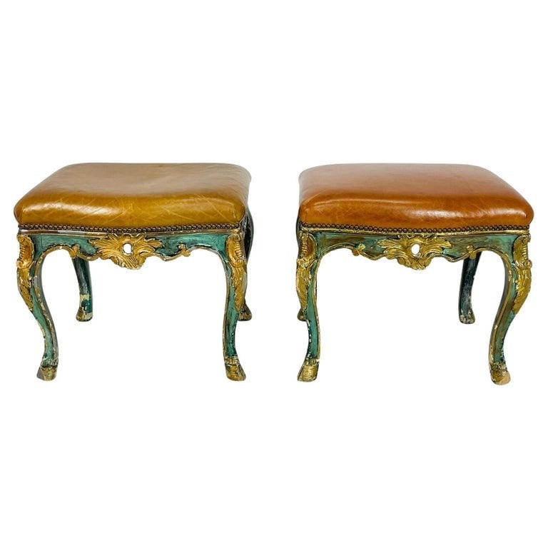 Pair of Antique Benches With leather Upholstery & Giltwood Frames, France 1900's (1 of 20)